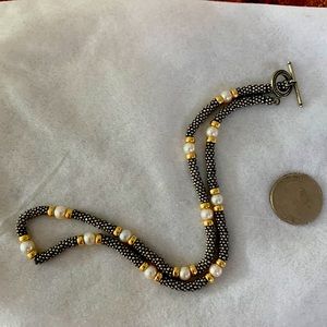 Silver, gold and pearl necklace